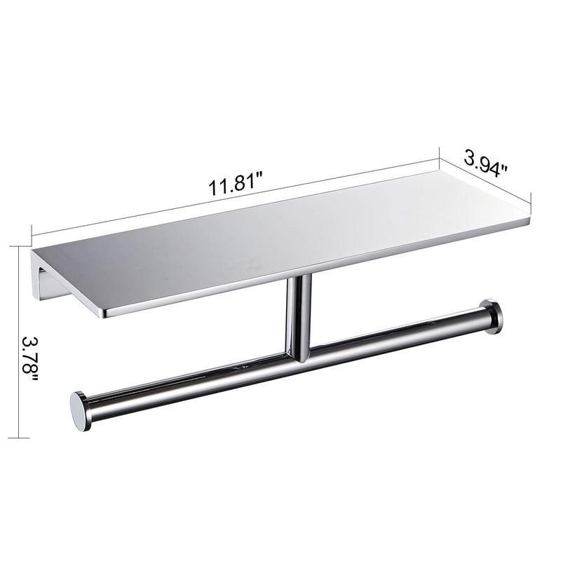 LANGPAI Double Roll Toilet Paper Holder with Shelf Solid Brass and Superior Hotel Style Tissue Dispenser Spared Storage Polished Chrome Finish - Image 5